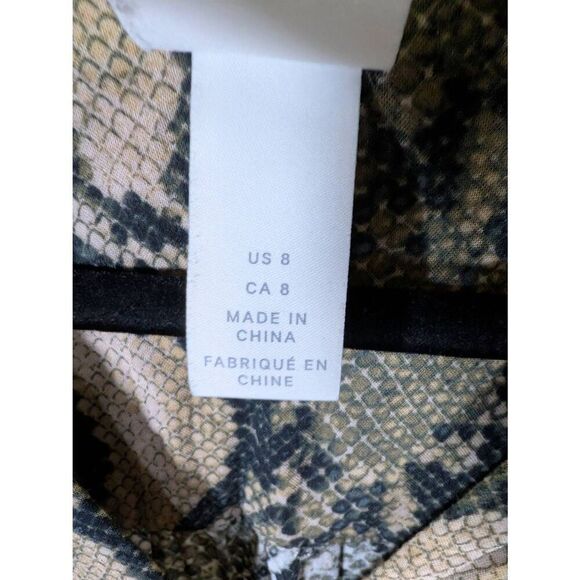 H&M Top Snake Print Green Sheer Ruffle Tie Neck Lightweight Long Sleeves Women's - Picture 3 of 5